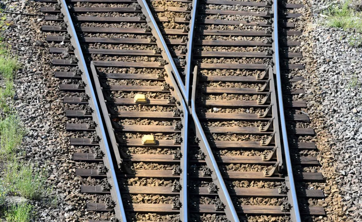 Rails and a track switch in a file photo. (Thomas Kienzle/AFP via Getty Images)