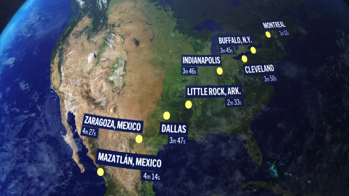 A total solar eclipse on April 8 will begin over Mexico's Pacific coast, then move through Texas and Oklahoma, crisscross the Midwest, Mid-Atlantic, and New England, before exiting over eastern Canada into the Atlantic. (AP Photo)