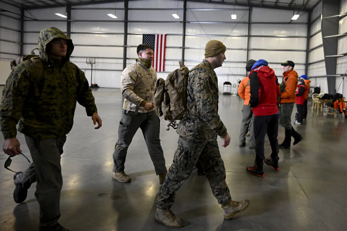 U.S. Marines leave a command center in Kitchen Creek, Calif., on Feb. 7, 2024. (Denis Poroy/AP Photo)
