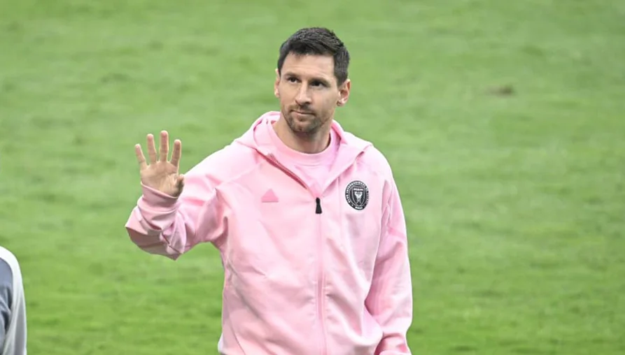Lionel Messi walks out of the players’ tunnel before the start of the match in Hong Kong on Feb. 4, 2024. (Hui Tat/The Epoch Times)