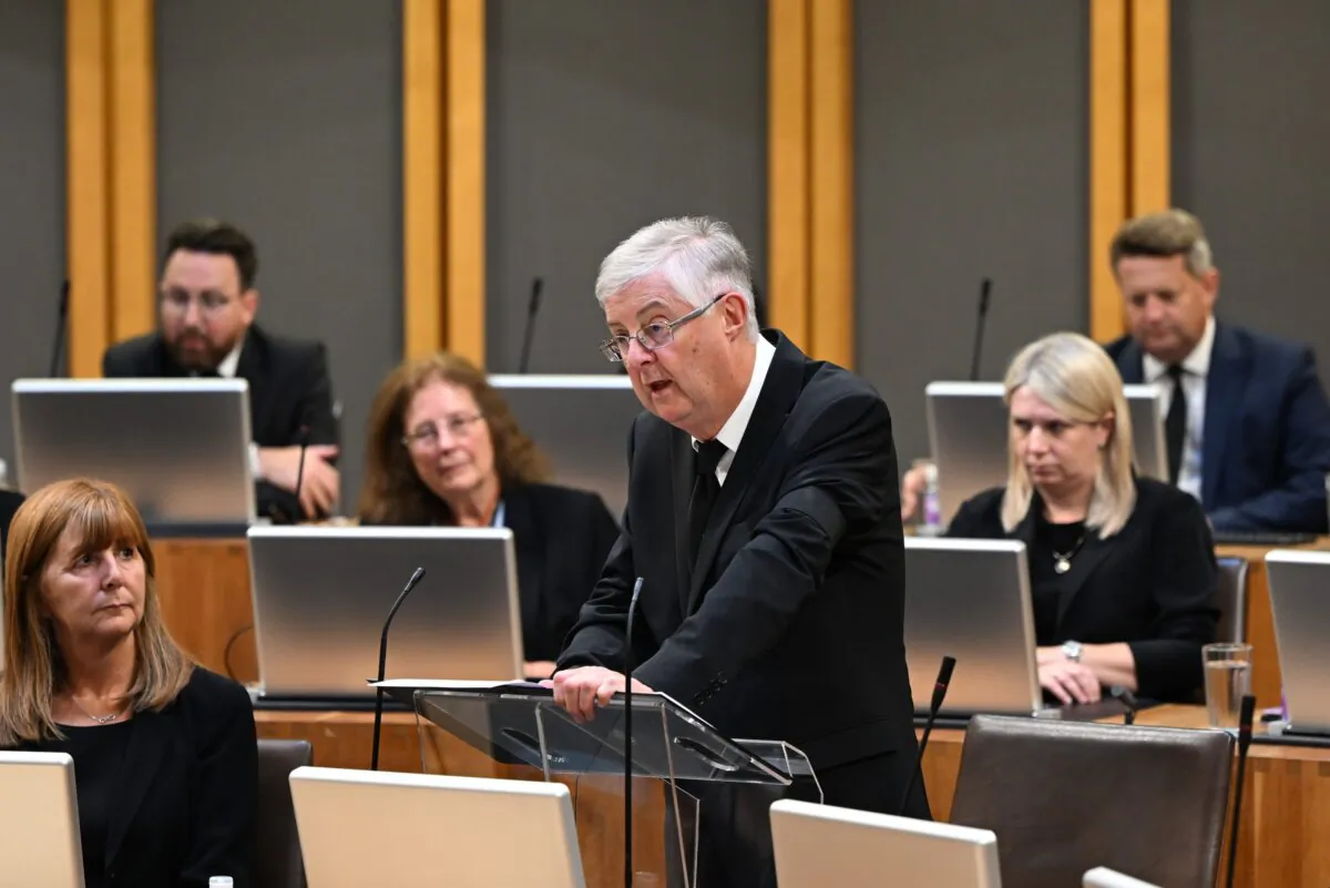 First Minister of Wales Mark Drakeford speaks at the Senedd in Cardiff, Wales, on Sept. 11, 2022. (Matthew Horwood For The Welsh Parliament via Getty Images)