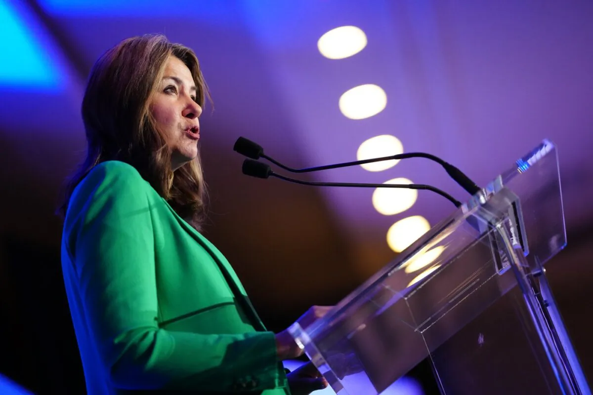 Alberta Premier Danielle Smith speaks in Ottawa on Feb. 5, 2024. (The Canadian Press/Sean Kilpatrick)