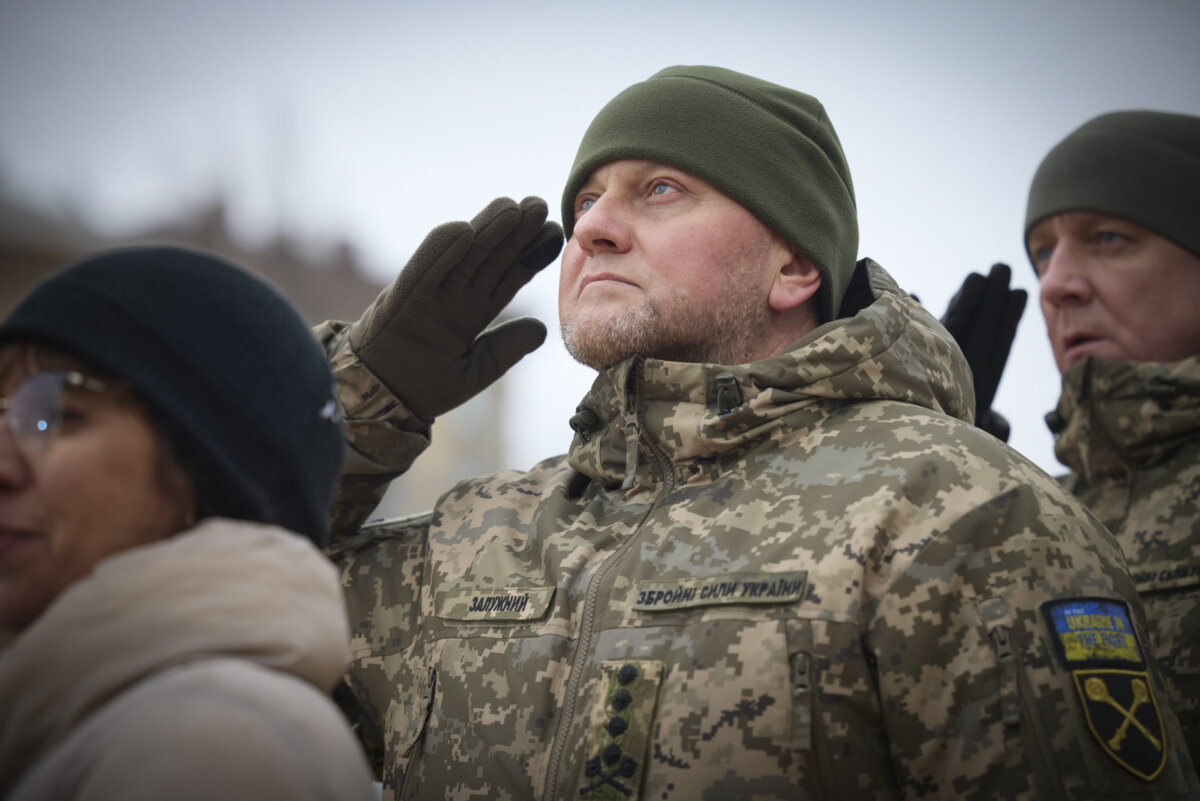 Commander-in-Chief of Ukraine's Armed Forces Valerii Zaluzhnyi attends a commemorative event on the occasion of the Russia Ukraine war one year anniversary, in Kyiv, Ukraine, Friday, Feb. 24, 2023. Ukrainian President Volodymyr Zelenskyy said Thursday, Feb. 8, 2024 he met with Zaluzhnyi and told him it's time for someone new to lead the army. (Ukrainian Presidential Press Office via AP, File)