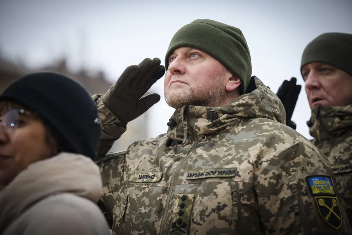 FILE - Commander-in-Chief of Ukraine's Armed Forces Valerii Zaluzhnyi attends a commemorative event on the occasion of the Russia Ukraine war one year anniversary, in Kyiv, Ukraine, Friday, Feb. 24, 2023. Ukrainian President Volodymyr Zelenskyy said Thursday, Feb. 8, 2024 he met with Zaluzhnyi and told him it's time for someone new to lead the army. (Ukrainian Presidential Press Office via AP, File)