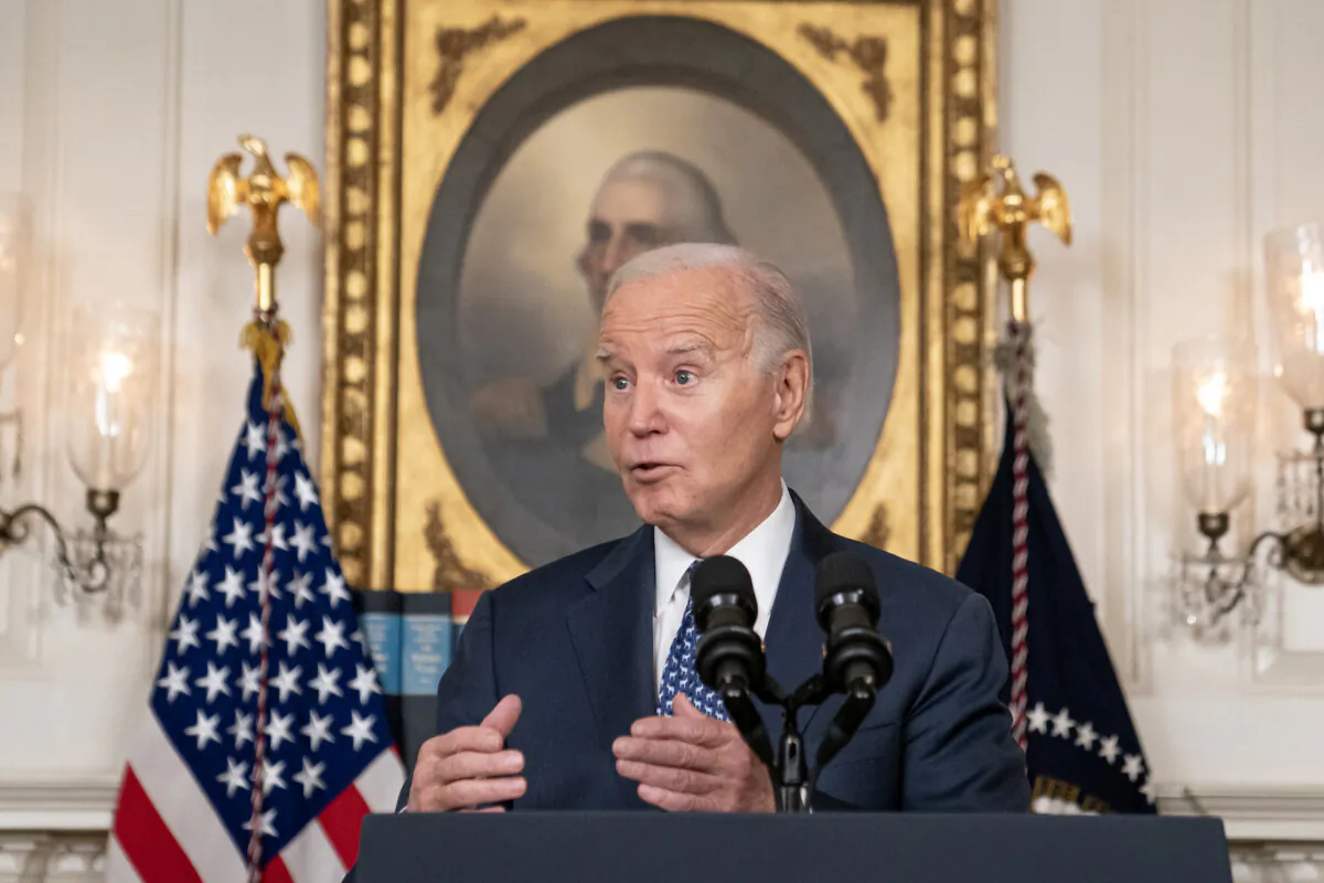President Joe Biden delivers remarks in the Diplomatic Reception Room of the White House on February 8, 2024 in Washington, DC. Biden addressed the Special Counsel's report on his handling of classified material, and the status of the war in Gaza. (Photo by Nathan Howard/Getty Images)