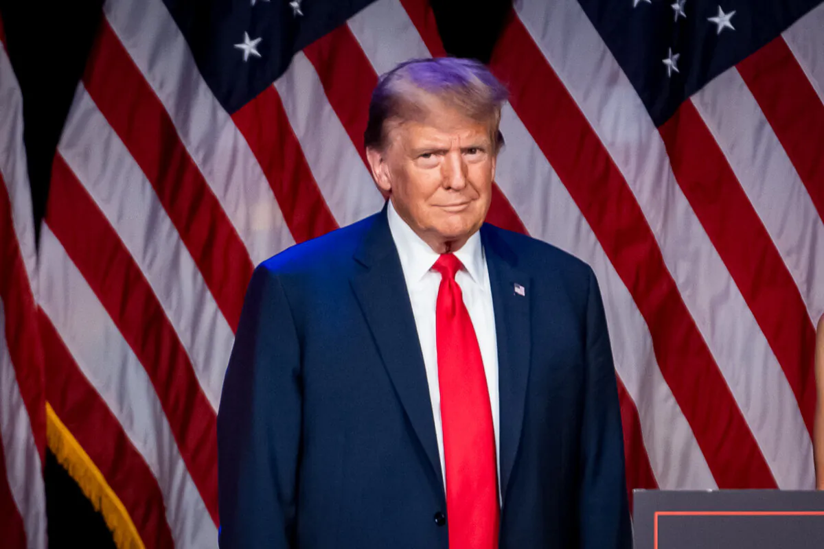 Former President Donald Trump speaks at Treasure Island Resort & Casino after Nevada caucus results in Las Vegas, Nev., on Feb. 8, 2024. (Madalina Vasiliu/The Epoch Times)