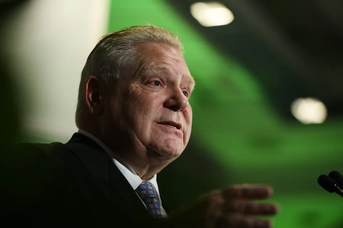 Ontario Premier Doug Ford speaking  at the 2023 Ontario Economic Summit in Toronto, on Nov. 1, 2023. (The Canadian Press/Christopher Katsarov)