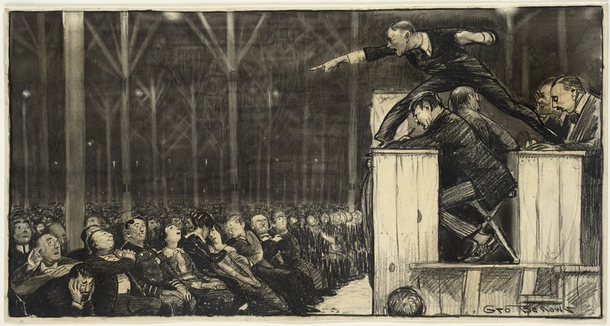 Illustration of Billy Sunday preaching, by George Bellows. Metropolitan Magazine, May 1915. (BPL/CC BY 2.0) 
