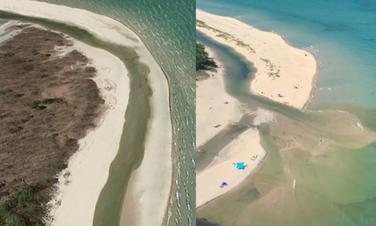 The image on the left shows the Platte River in ay 2022 before it was diverted. The image on the right shows the river after it was diverted in August 2022. (Courtesy of the U.S. Attorney General's Office)