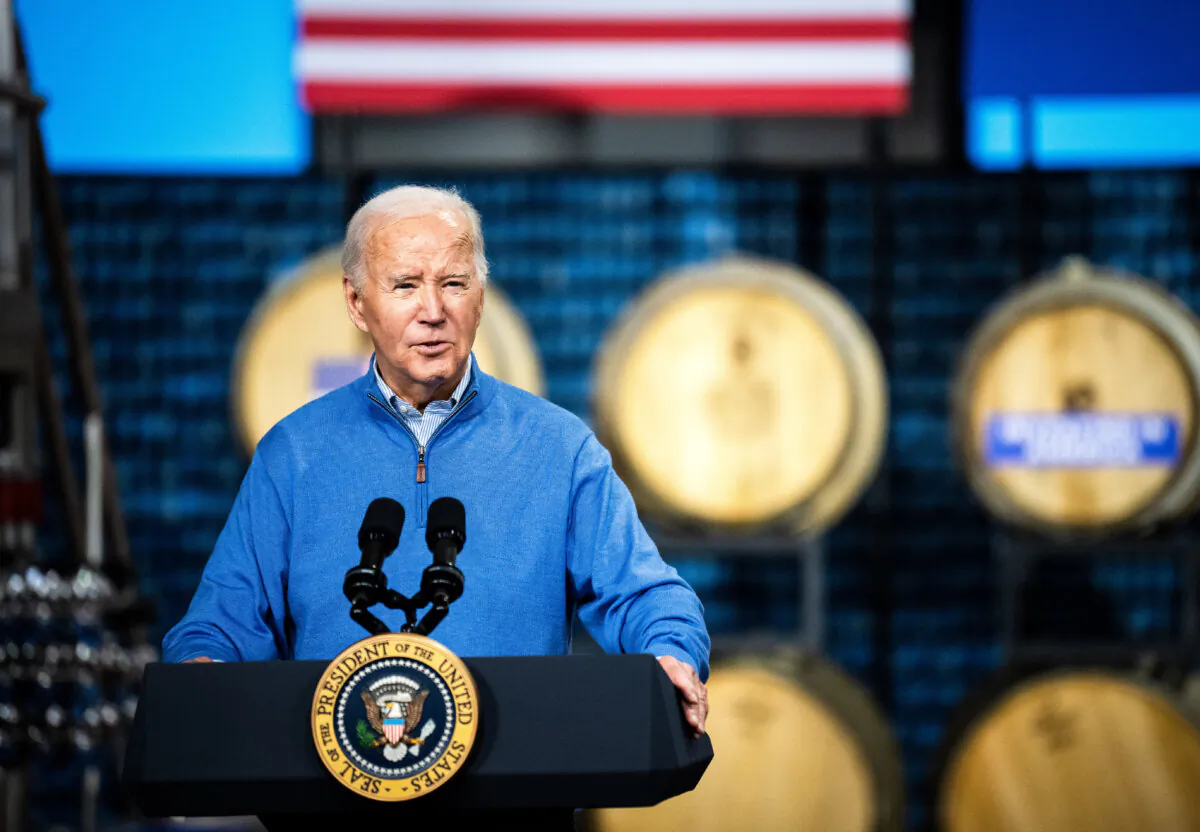 President Joe Biden speaks at Earth Rider Brewery in Superior, Wis., on Jan. 25, 2024. (Stephen Maturen/Getty Images)