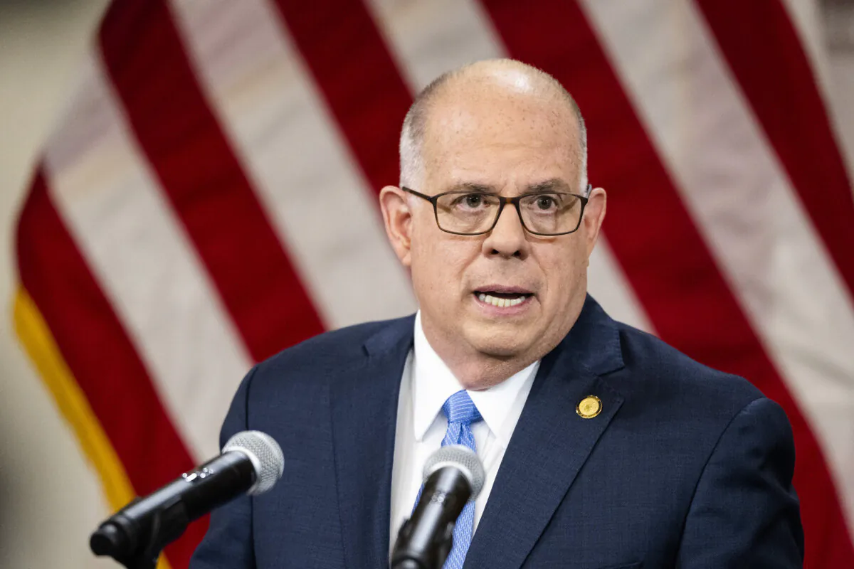 ANNAPOLIS, MD - AUGUST 05: Maryland Governor Larry Hogan holds a news conference on the state's Covid-19 situation, at the Maryland State Capitol on August 5, 2021 in Annapolis, Maryland. With the Delta variant of COVID-19 on the rise, Governor Hogan announced that state employees working in congregate living facilities must show proof of vaccination by September 1. He also called on the private operators of 227 nursing homes in Maryland to take similar steps. (Photo by Drew Angerer/Getty Images)