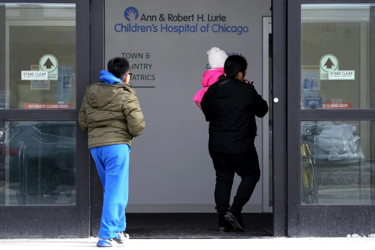 Lurie Children's Hospital sign is seen at the hospital as patients walk in in Skokie, Ill., on Feb. 5, 2024. (Nam Y. Huh/AP Photo)