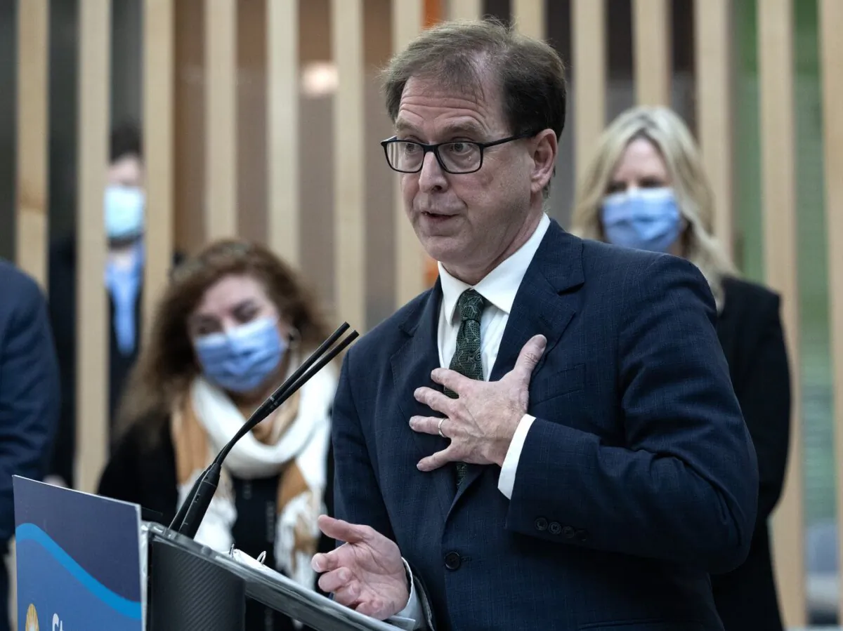 Health Minister Adrian Dix speaks during an announcement at the Royal Inland Hospital in Kamloops, B.C., on Feb. 8, 2023. (The Canadian Press/Marissa Tiel)