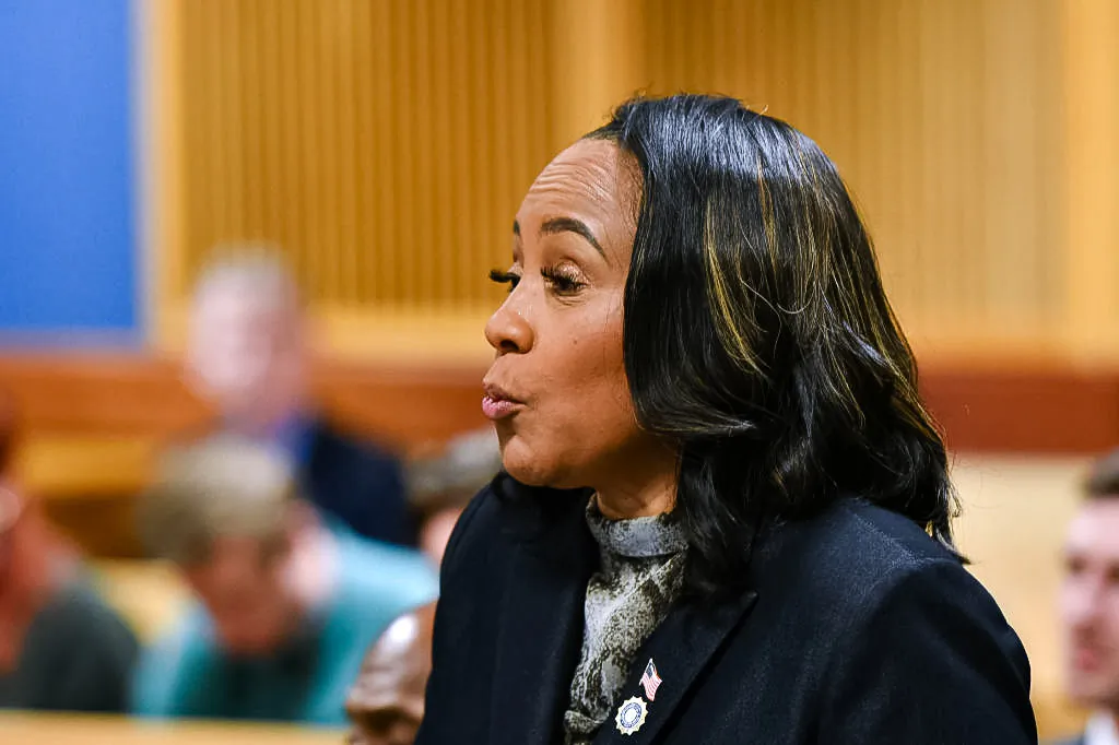 Fulton County District Attorney Fani Willis appears before Judge Scott McAfee for a hearing in the 2020 Georgia election interference case at the Fulton County Courthouse in Atlanta on Nov. 21, 2023. (Dennis Byron/Pool via Getty Images)
