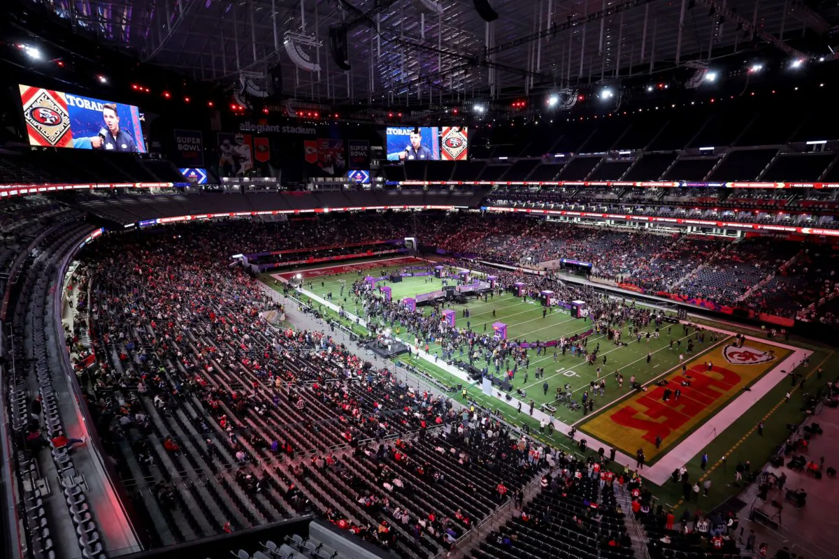 A general view of the field during Super Bowl LVIII Opening Night at Allegiant Stadium in Las Vegas, Nev., on Feb. 5, 2024. (Ethan Miller/Getty Images)