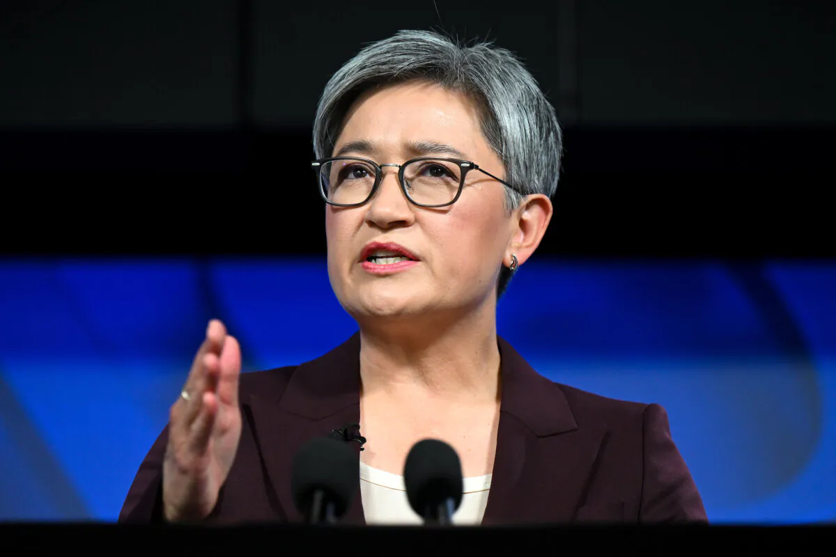 Australian Foreign Affairs Minister Senator Penny Wong addresses the National Press Club in Canberra, Monday, April 17, 2023. (AAP Image/Lukas Coch)