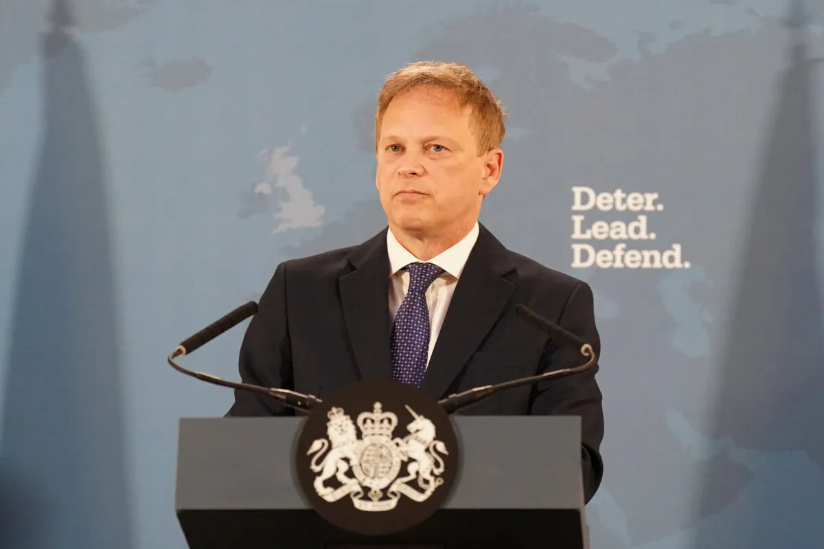 Defence Secretary Grant Shapps giving a speech at London's Lancaster House on Jan. 15, 2024. (Stefan Rousseau/PA Wire)