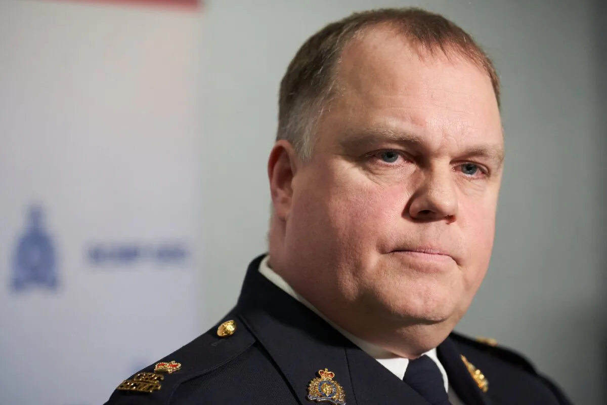 Inspector Tim Arseneault, operations officer, RCMP major crime services speaks to the media about an ongoing investigation in Winnipeg on Feb. 11, 2024. (The Canadian Press/David Lipnowski)