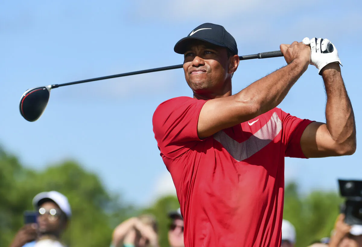 Tiger Woods follows his ball at the fourth tee during the last round of the Hero World Challenge at Albany Golf Club in Nassau, Bahamas, on Dec. 7, 2019. (Dante Carrer/AP Photo)