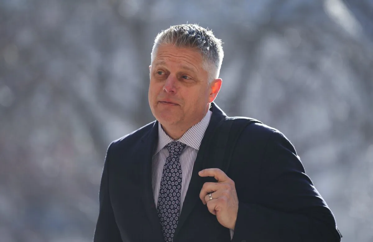 Retired vice-admiral Haydn Edmundson arrives to court in Ottawa on Feb. 8, 2024. (The Canadian Press/Sean Kilpatrick)