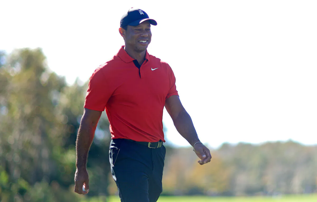 Tiger Woods of the United States during the final round of the PNC Championship at The Ritz-Carlton Golf Club in Orlando, Fla., on Dec. 17, 2023. (Mike Ehrmann/Getty Images)