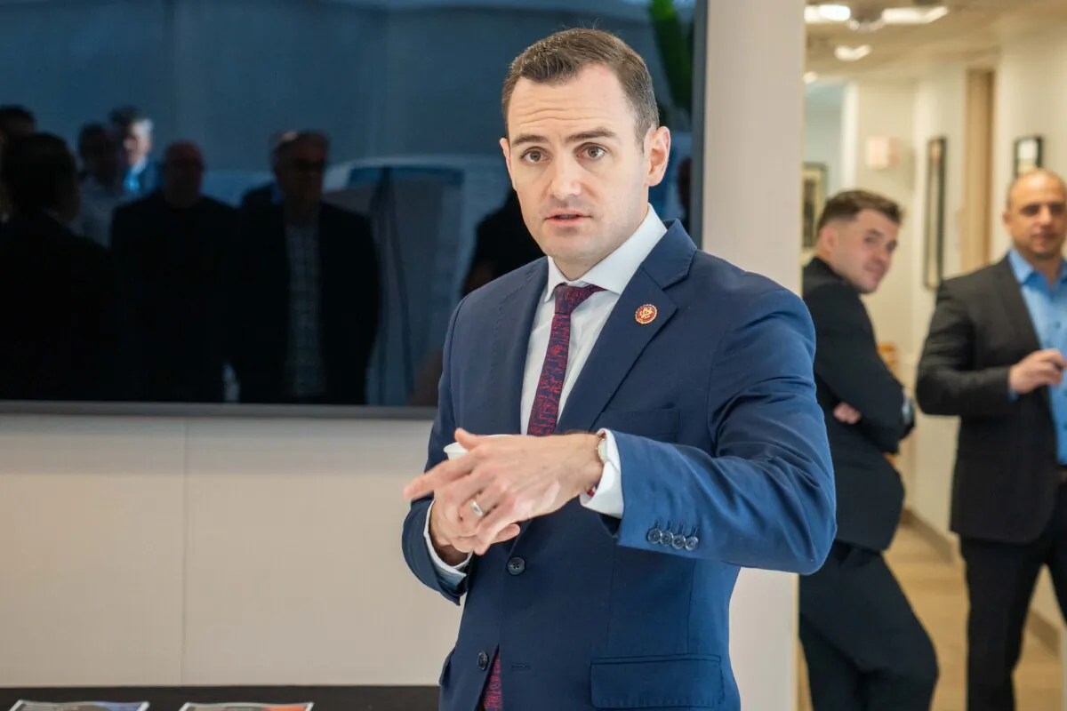 Rep. Mike Gallagher (R-Wis.), chair of the House Select Committee on the Chinese Communist Party, at Harvard University in Cambridge, Mass., on Feb. 12, 2024. (Learner Liu/The Epoch Times)