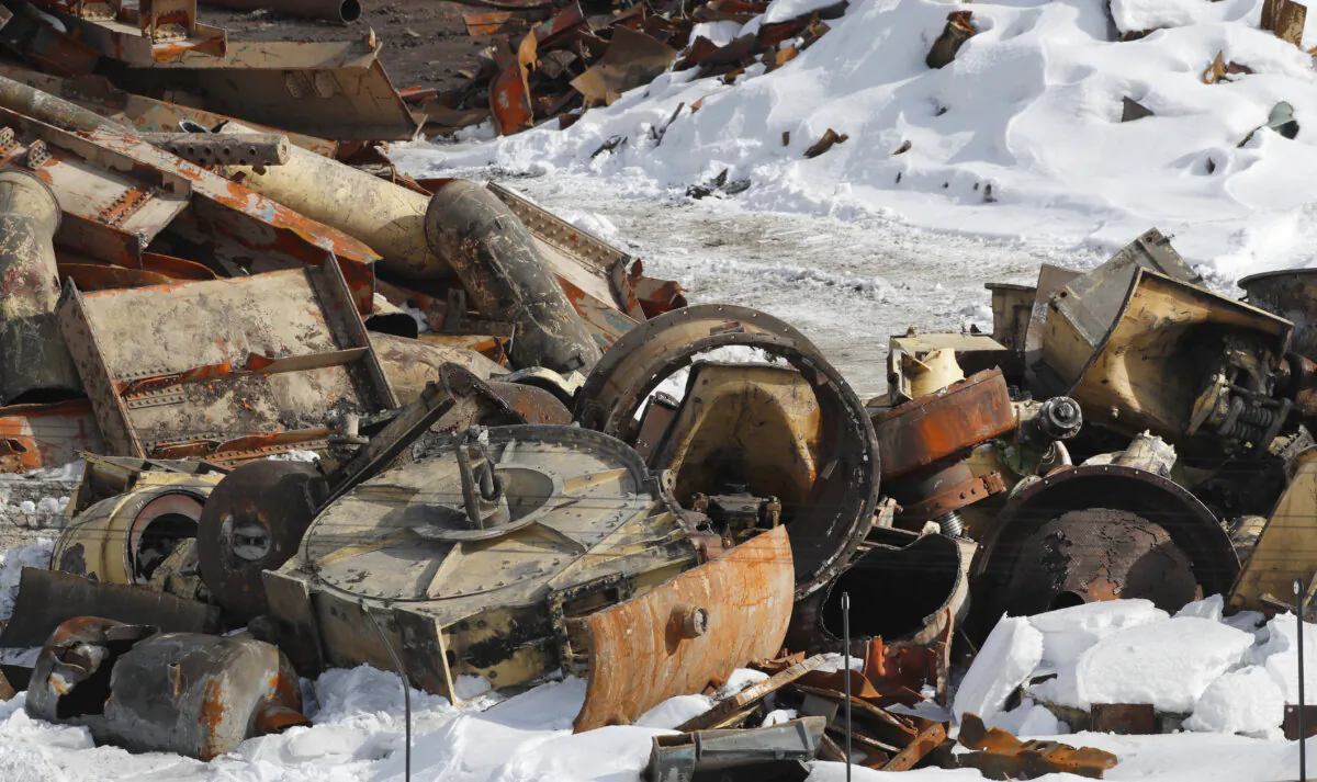 A pile of scrap steel lies on the ground from the dismantling of PacifiCorp's coal-fired Carbon Power Plant, in Helper, Utah, on Feb. 1, 2017. The 62-year-old plant was closed due to the high cost of coming into compliance with the Environmental Protection Agency's mercury-emissions rules. (George Frey/Stringer/Getty Images)