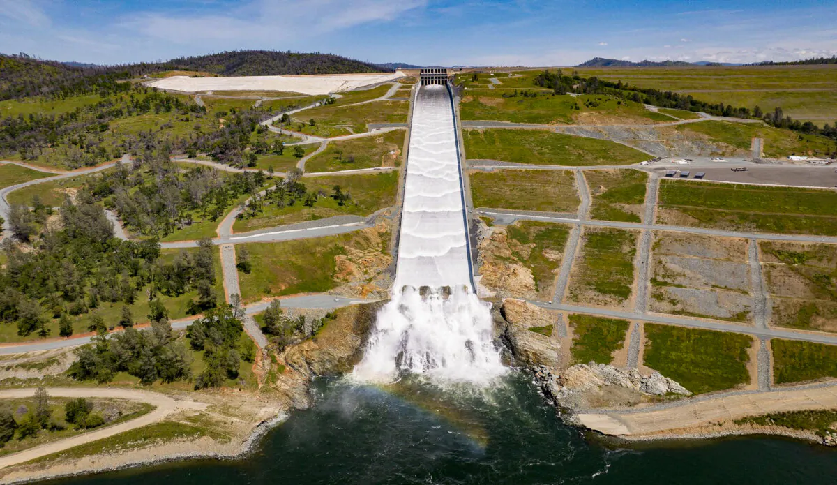 Water is released from Lake Oroville down a spillway in Oroville, Calif., on April 16, 2023. (Josh Edelson/AFP via Getty Images)