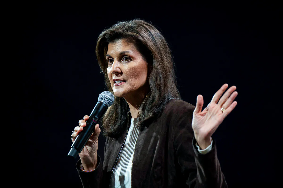 Republican presidential candidate and former U.S. Ambassador to the U.N. Nikki Haley speaks at a rally at the Etherredge Center in Aiken, S.C., on Feb. 5, 2024. (Allison Joyce/AFP via Getty Images)