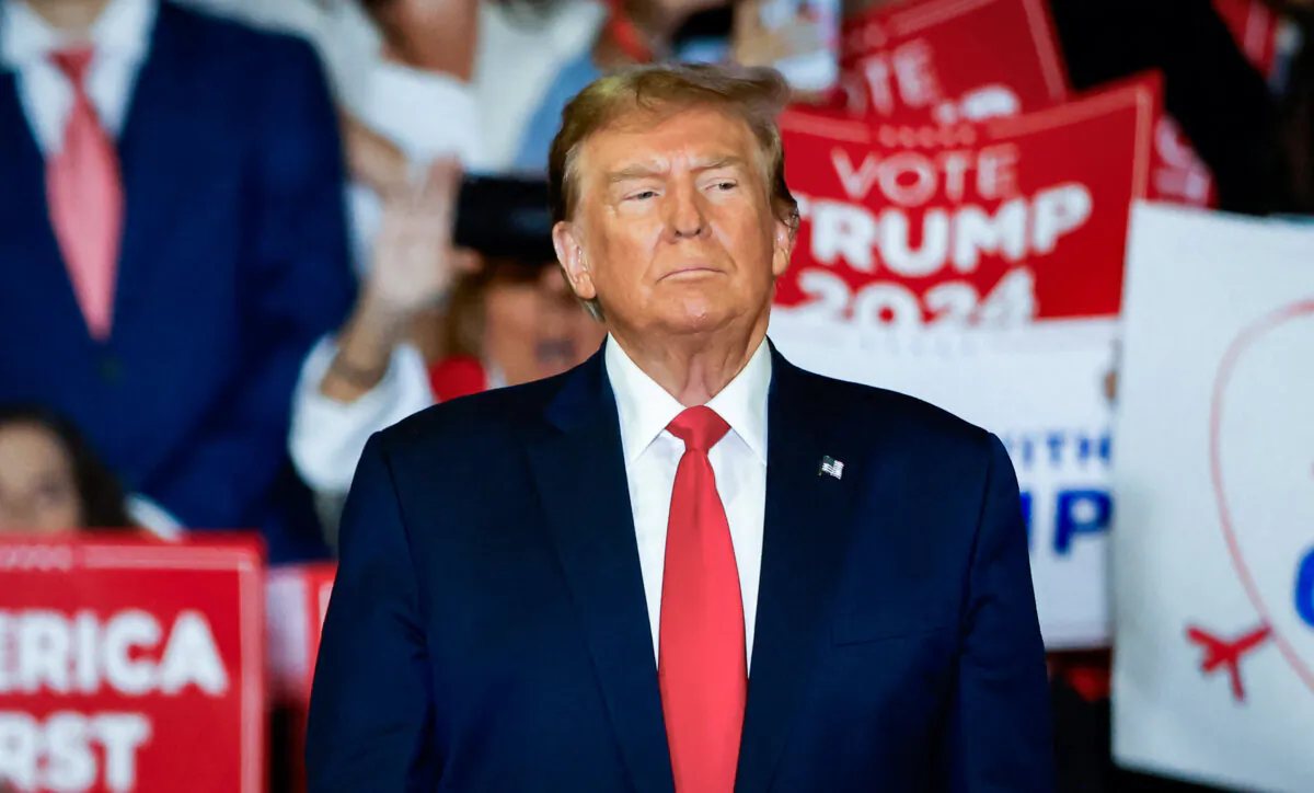 Former president and 2024 presidential hopeful Donald Trump arrives at a "Get Out the Vote" Rally in Conway, S.C., on Feb. 10, 2024. (Julia Nikhinson/AFP via Getty Images)