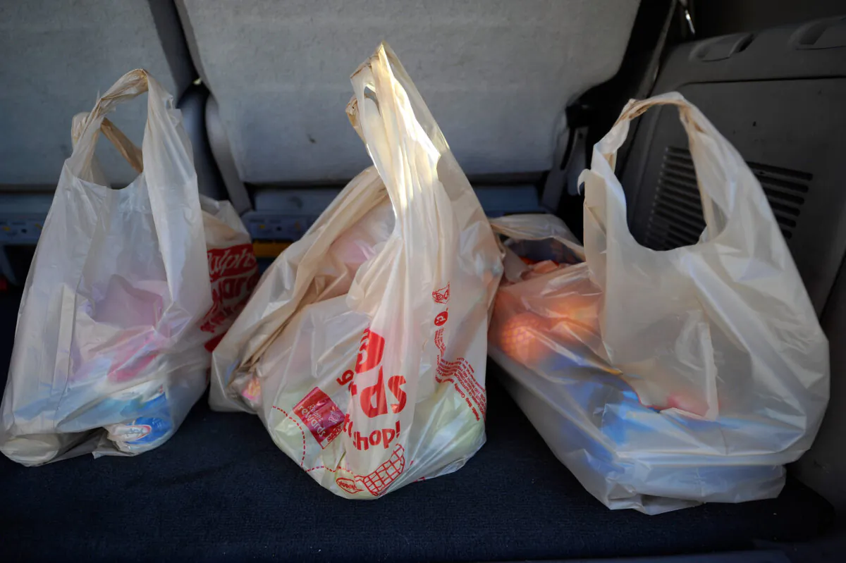 Plastic grocery bags are seen in the back of a car in La Crescenta, Calif., on Nov. 17, 2010. (Kevork Djansezian/Getty Images)