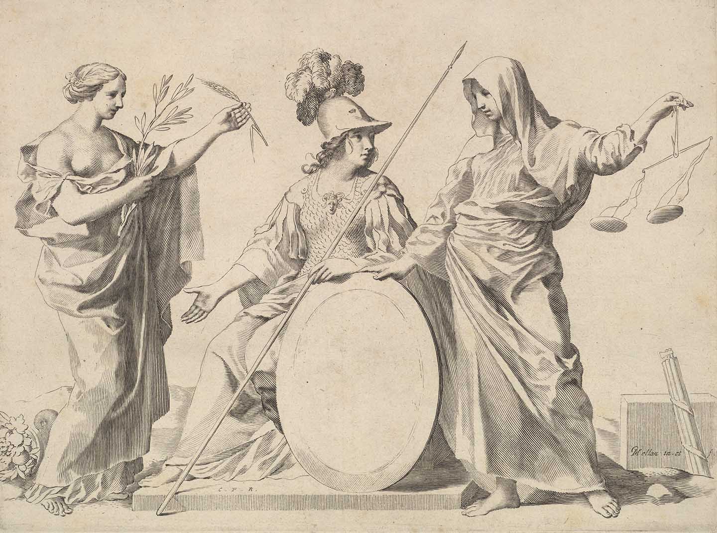 Minerva Flanked by Peace and Justice