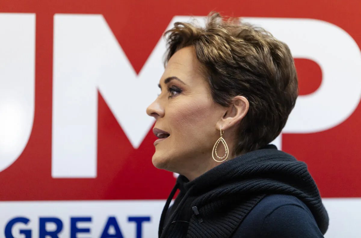 Kari Lake visits a Donald Trump support center outside of Des Moines, Iowa., on Jan. 13, 2024. (John Fredricks/The Epoch Times)