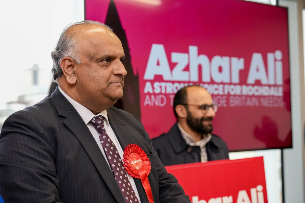 Labour candidate for Rochdale, Azhar Ali launches his by-election campaign in Rochdale, England on Feb. 07, 2024 (Christopher Furlong/Getty Images)