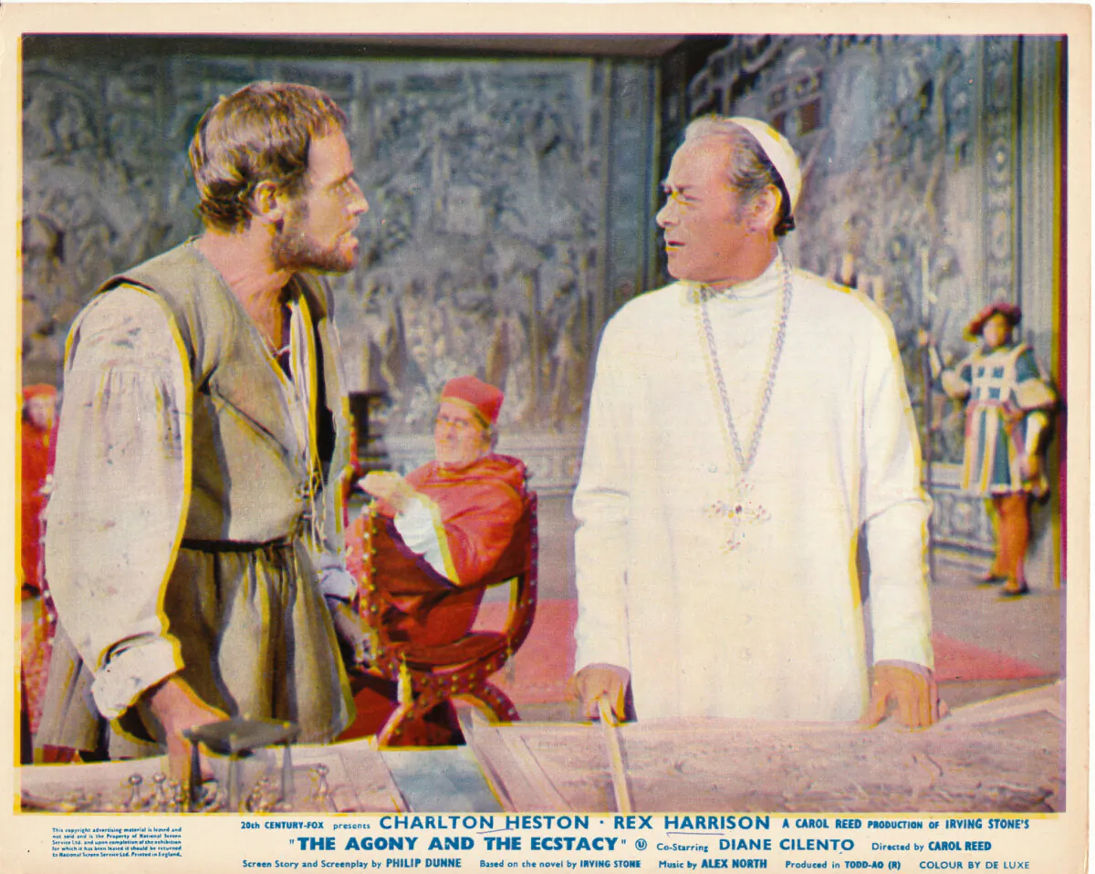 Michelangelo (Charlton Heston) and Pope Julius II (Rex Harrison), in "The Agony and the Ecstasy." (MovieStillsDB)