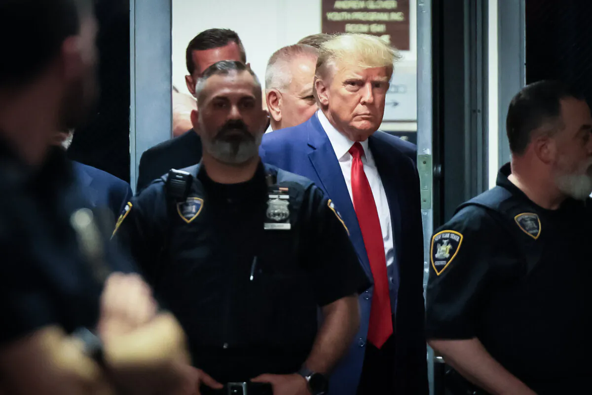 Former President Donald Trump arrives for an arraignment hearing at NYS Supreme Court, in New York, on April 4, 2023. (Michael M. Santiago/Getty Images)