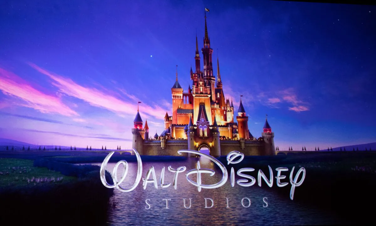 The Walt Disney Studios logo is projected onscreen during the CinemaCon Walt Disney Studios Motion Pictures Special presentation at the Colosseum Caesars Palace in Las Vegas, Nevada, on April 3, 2019. (Valerie Macon/AFP via Getty Images)