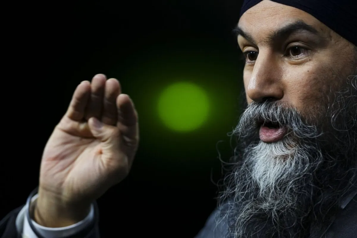 NDP Leader Jagmeet Singh holds a press conference on Parliament Hill in Ottawa on Feb. 13, 2024. (The Canadian Press/Sean Kilpatrick)