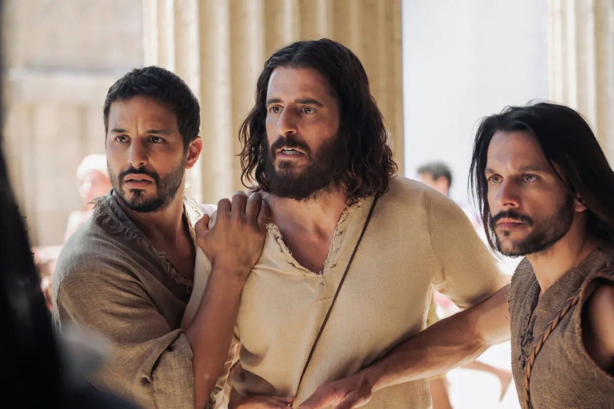 (L to R) Simon Zee (Alaa Safi), Jesus (Jonathan Roumie), and Simon Peter (Shahar Isaac) in Season 4 of "The Chosen," released exclusively in theaters since Feb. 1, 2024. (Courtesy of The Chosen/Mike Kubeisy)