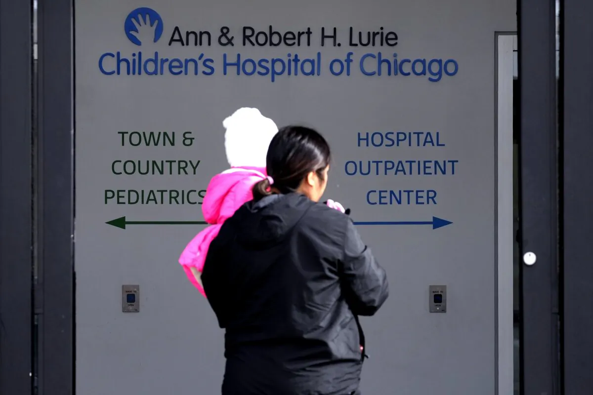 Lurie Children's Hospital sign is seen at the hospital as patients walk in in Skokie, Ill., on Feb. 5, 2024. (Nam Y. Huh/AP Photo)