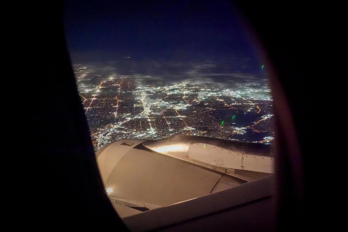 The lights of Dallas are seen from a flight on approach for DFW Airport on Saturday, Feb. 3, 2024. (Smiley N. Pool/The Dallas Morning News/TNS)