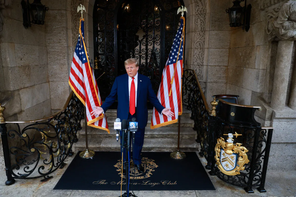 Donald Trump speaks during a press conference held at Mar-a-Lago in Palm Beach, Fla., on Feb. 08, 2024. (Joe Raedle/Getty Images)