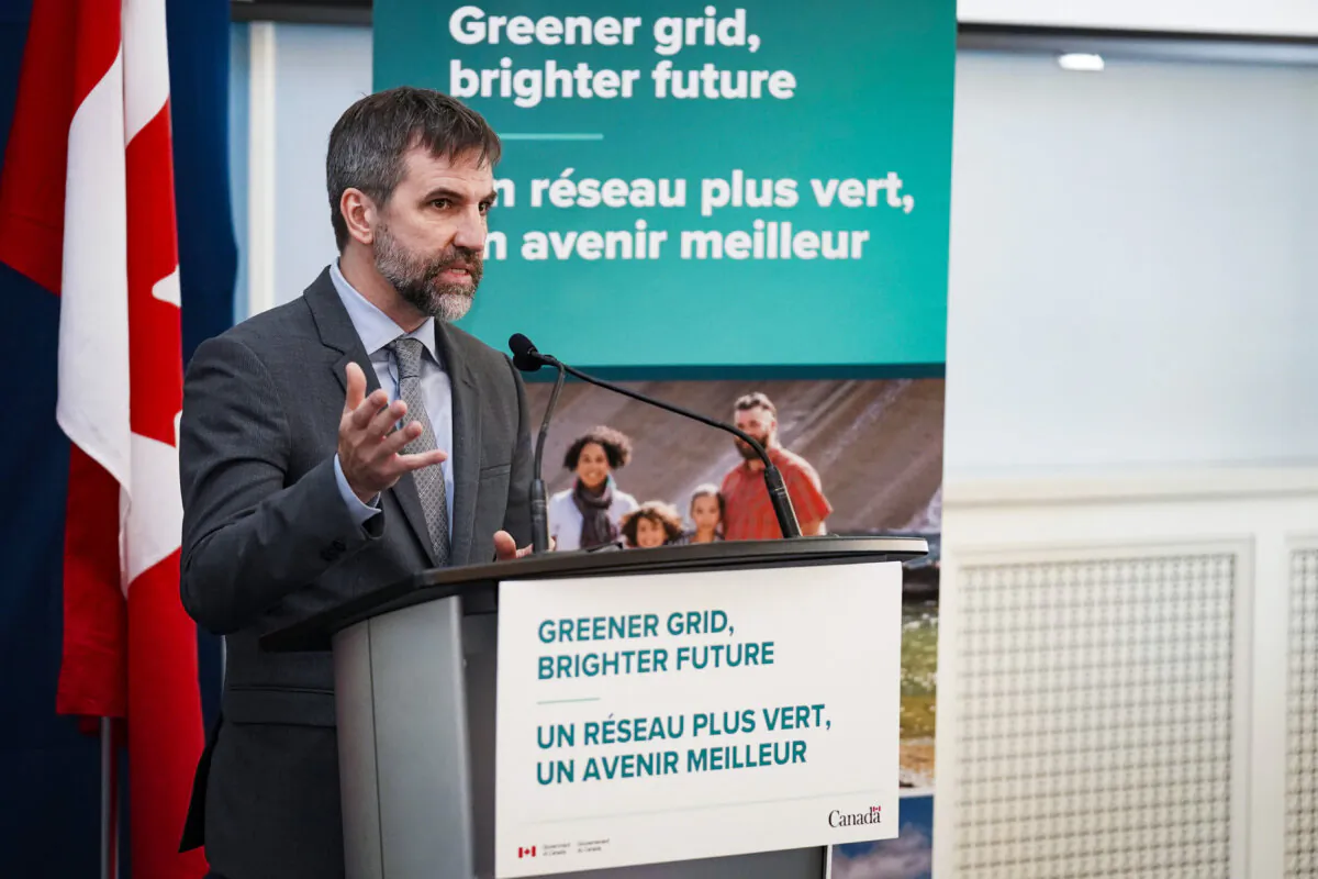 Environment Minister Steven Guilbeault speaks to the press during the Climate Positive Energy Initiative conference in Toronto on Aug. 10, 2023. (Arlyn McAdorey/The Canadian Press)