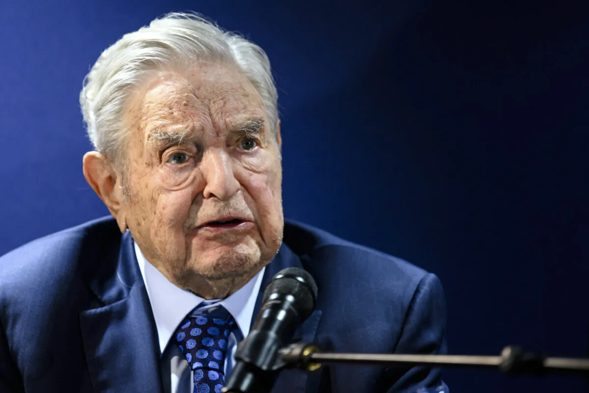 George Soros answers questions after delivering a speech on the sidelines of the World Economic Forum annual meeting in Davos, Switzerland, on May 24, 2022. (Fabrice Coffrini/AFP via Getty Images)
