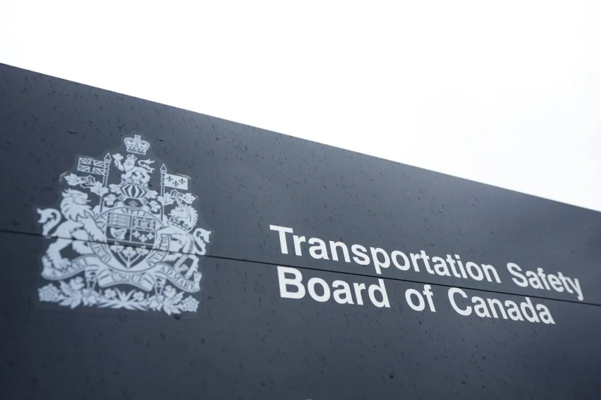 Transportation Safety Board of Canada (TSB) signage is pictured outside TSB offices in Ottawa, on May 1, 2023. (The Canadian Press/Sean Kilpatrick)