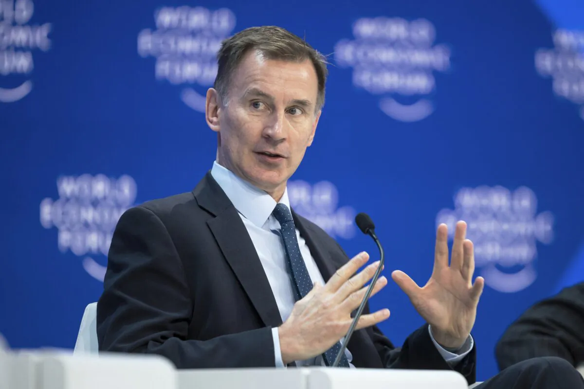 Britain's Chancellor of the Exchequer Jeremy Hunt attends a session on artificial intelligence during the World Economic Forum annual meeting in Davos, Switzerland, on Jan. 18, 2024. (Fabrice Coffrini/AFP via Getty Images)