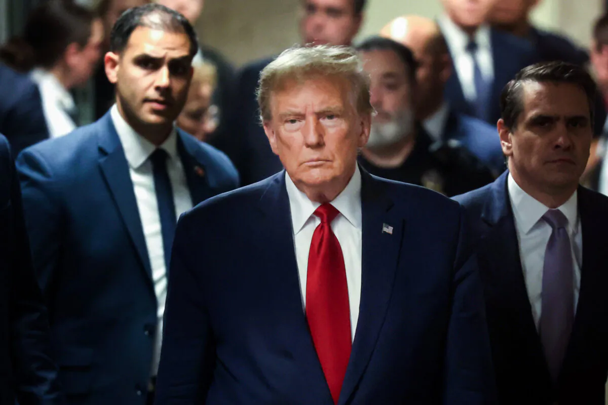 Former President Donald Trump arrives for a pre-trial hearing in a 'hush money' case at Manhattan Criminal Court, on Feb. 15, 2024. (Spencer Platt/Getty Images)