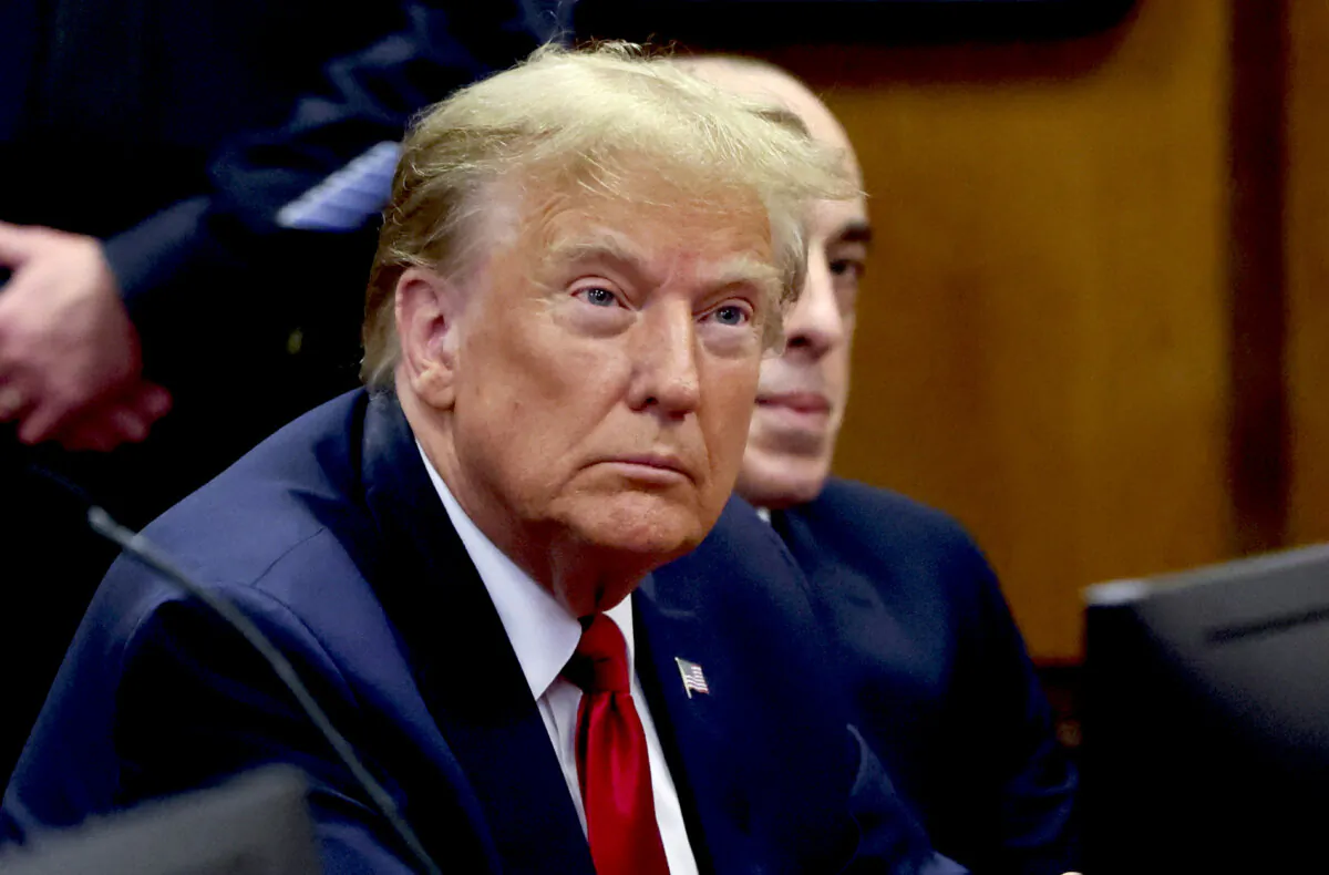 Former President Donald Trump appears at a court hearing on charges of covering up a hush money payment to an adult film actress in New York State Supreme Court in New York City, on Feb. 15, 2024. (Brendan McDermid/Pool via Reuters)