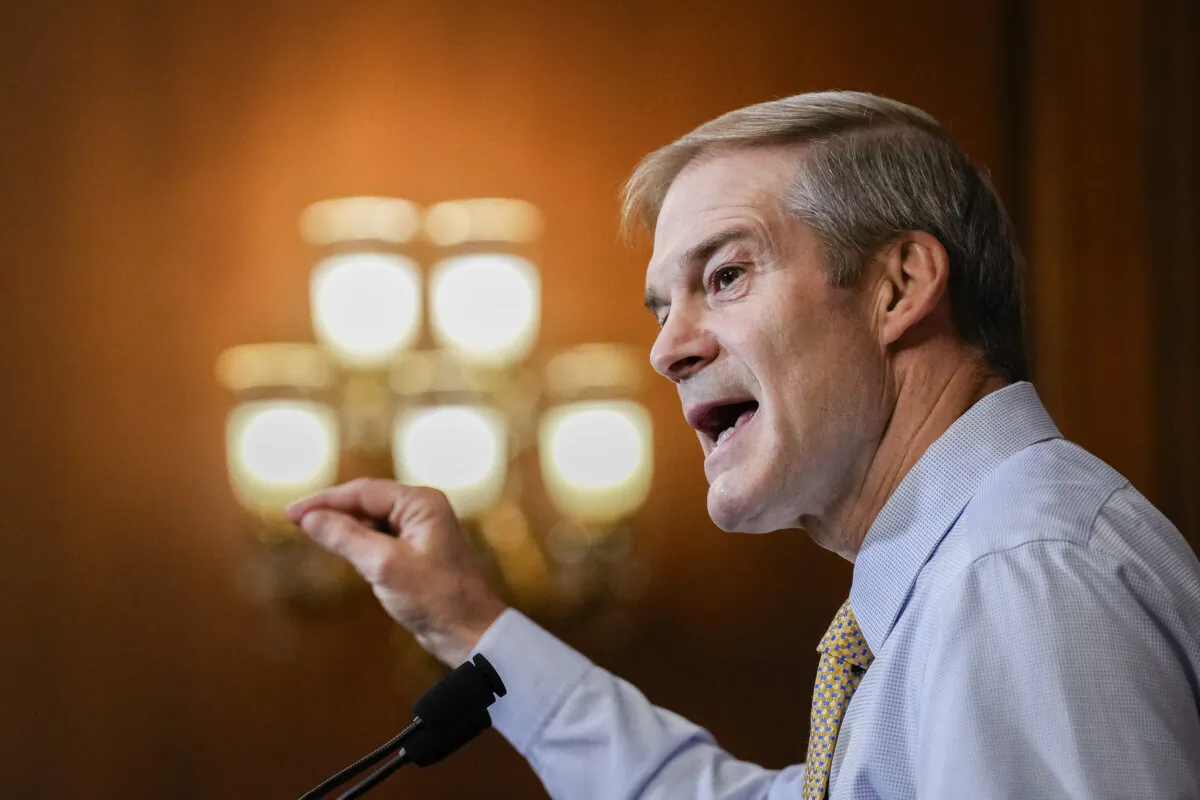 Rep. Jim Jordan (R-Ohio), speaker designee, holds a press conference at the Capitol in Washington on Oct. 20, 2023. (Drew Angerer/Getty Images)