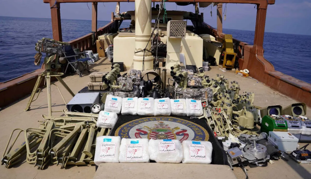 A U.S. Coast Guard crew assigned to U.S. Naval Forces Central Command seized weapons components and supplies suspected of coming from Iran and going to Houthi-controlled areas of Yemen, following a maritime raid in the Arabian Sea on Jan. 28, 2024. (U.S. Central Command photo/Released)